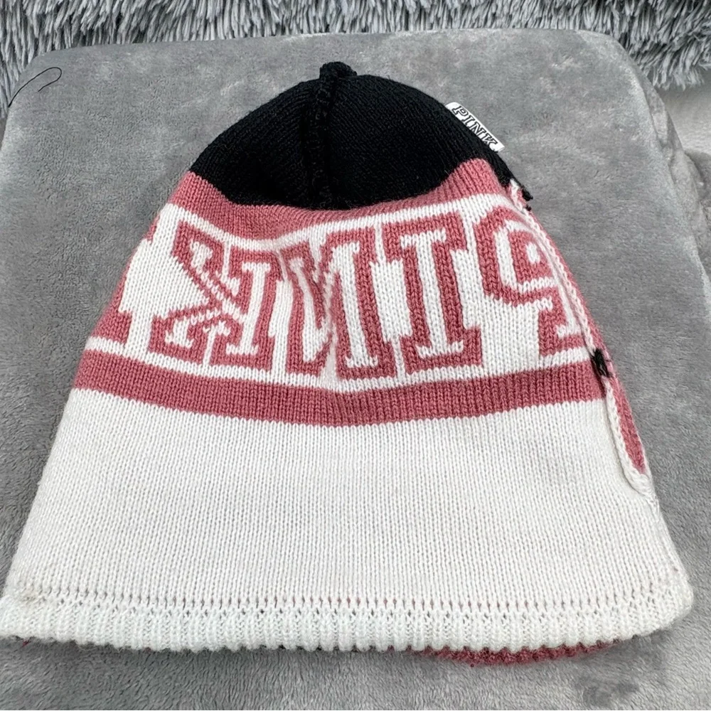 Pink Victorias Secret Beanie Stocking Cap One Size Pink Nation Knit Pink White